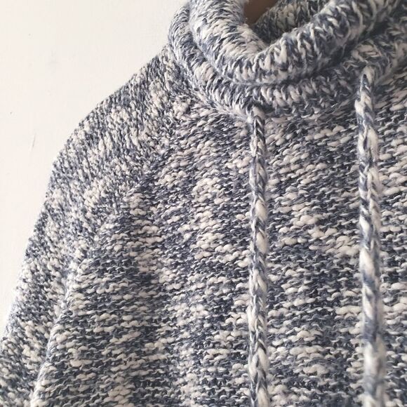 Chaps Cotton Blend Turtleneck Sweater Drawstring Sparkle Blue White Petite L - Picture 3 of 6